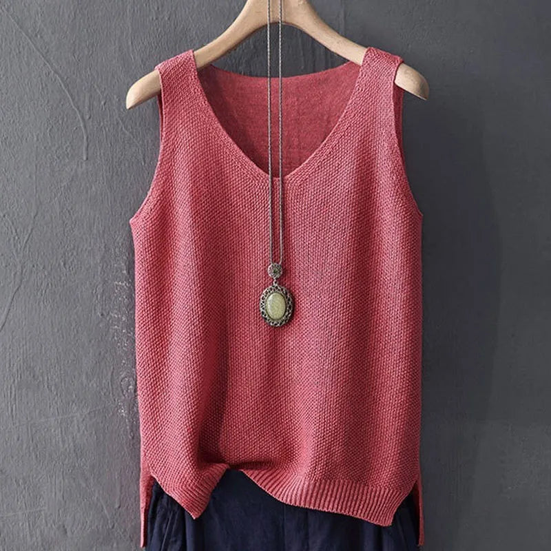 Blusa sin manga cuello tipo v