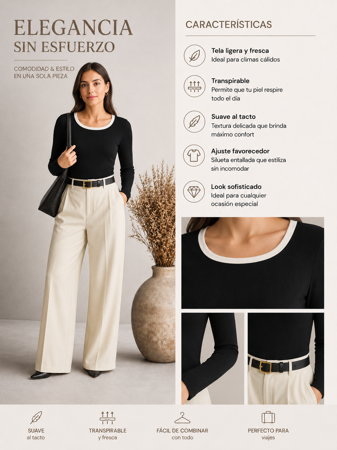 top contraste cuello redondo